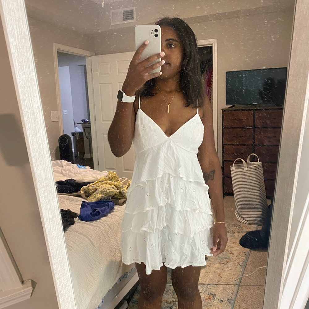 Hollister White Embellished Mini Sundress